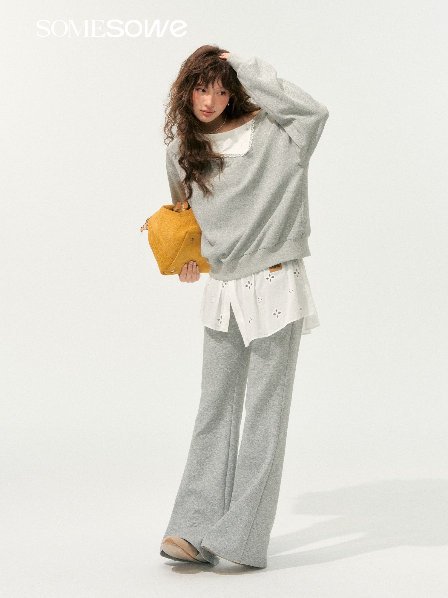 SOMESOWE S2508196&amp;S2508197 One shoulder hoodie + pants set