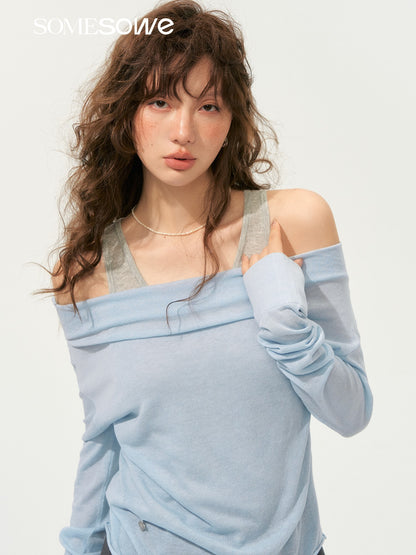 SOMESOWE S2508192 Fake two contrasting polka neck sweaters