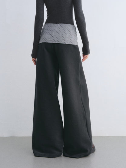 AsGony ASG26032&amp;ASG26033 Color blocked bow polka dot striped patchwork top + pants