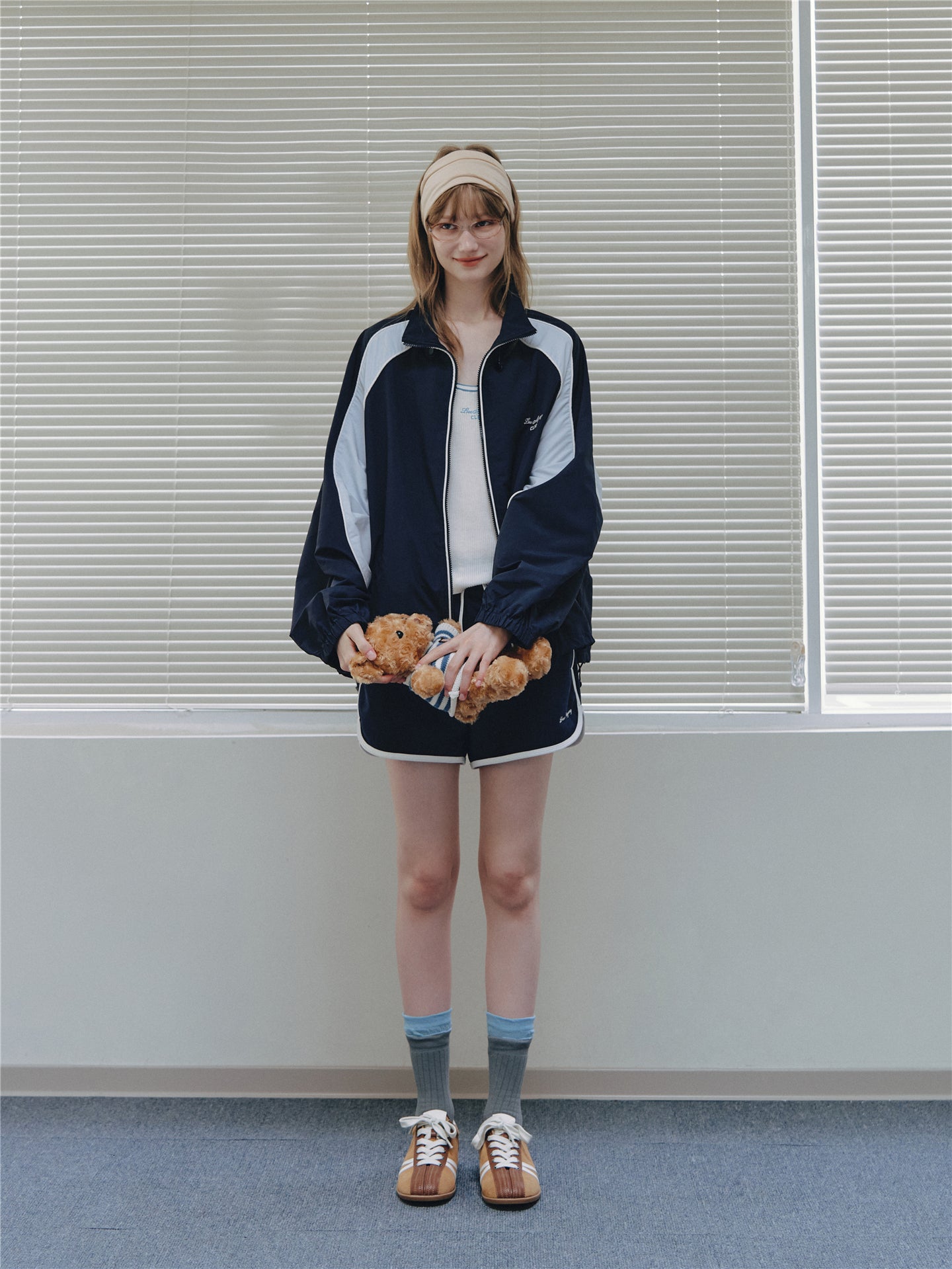 Asgony ASG26545 Contrast Patchwork Stand Collar Drawstring Sports Jacket