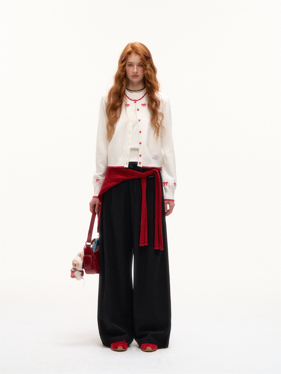AsGony ASG25379 Fake two piece knot jacquard contrasting knitted cardigan