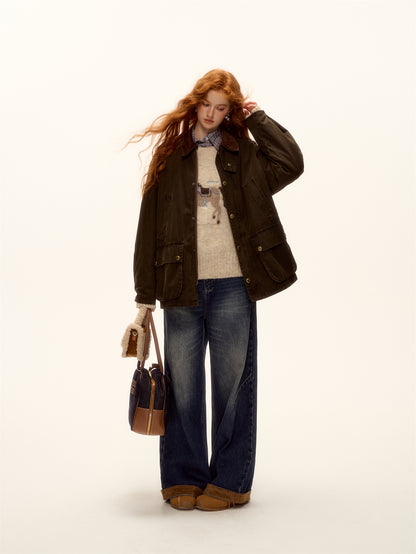 AsGony ASG25494 Plaid corduroy spliced cotton jacket