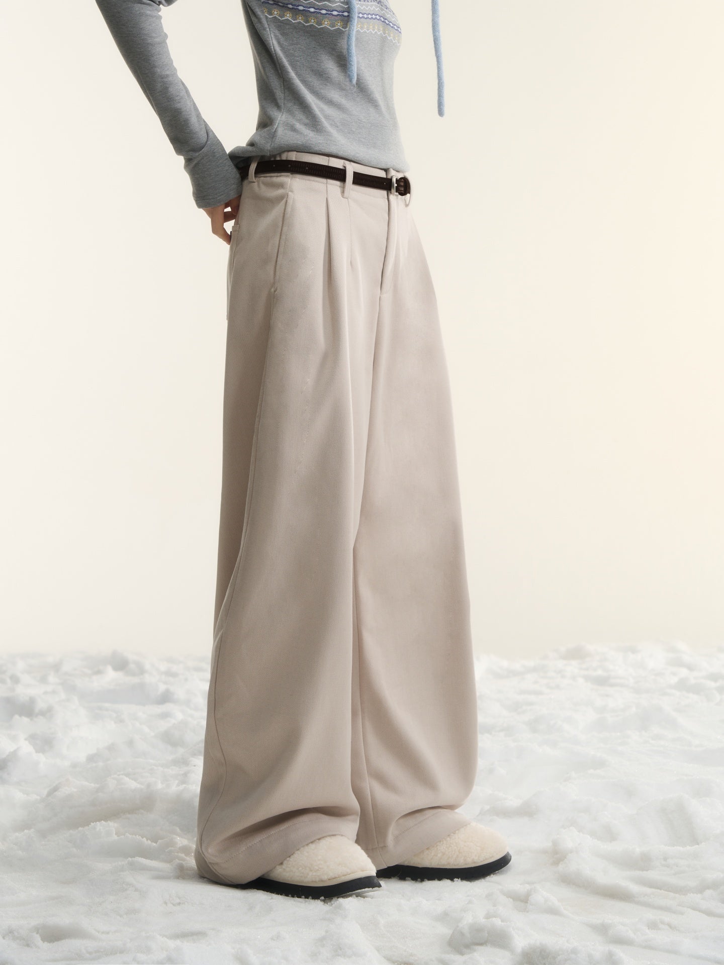 AsGony ASG25530 Plaid wide leg elastic and plush casual pants