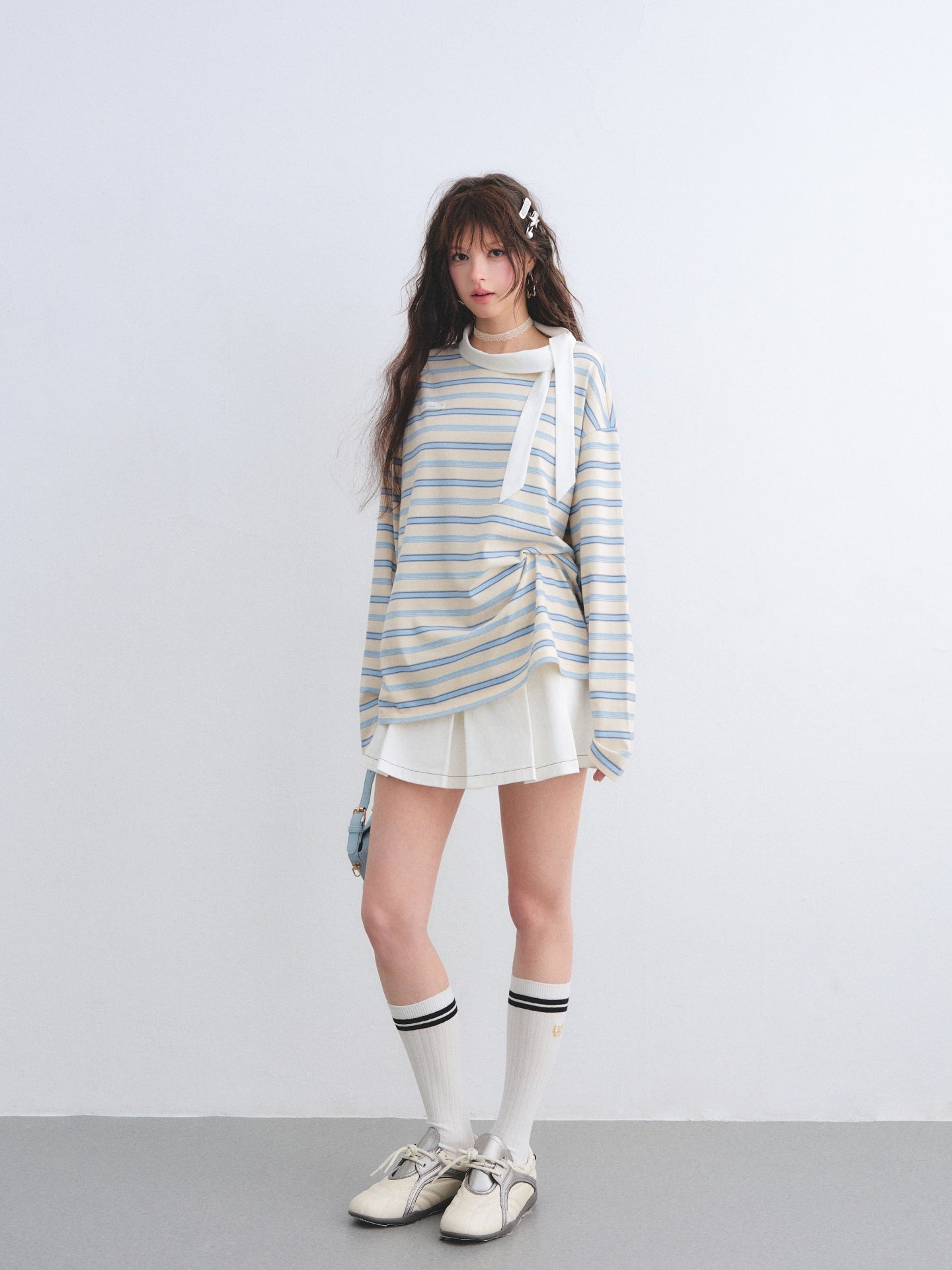 AsGony ASG26017 Leading loose striped T-shirt