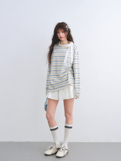 AsGony ASG26017 Leading loose striped T-shirt