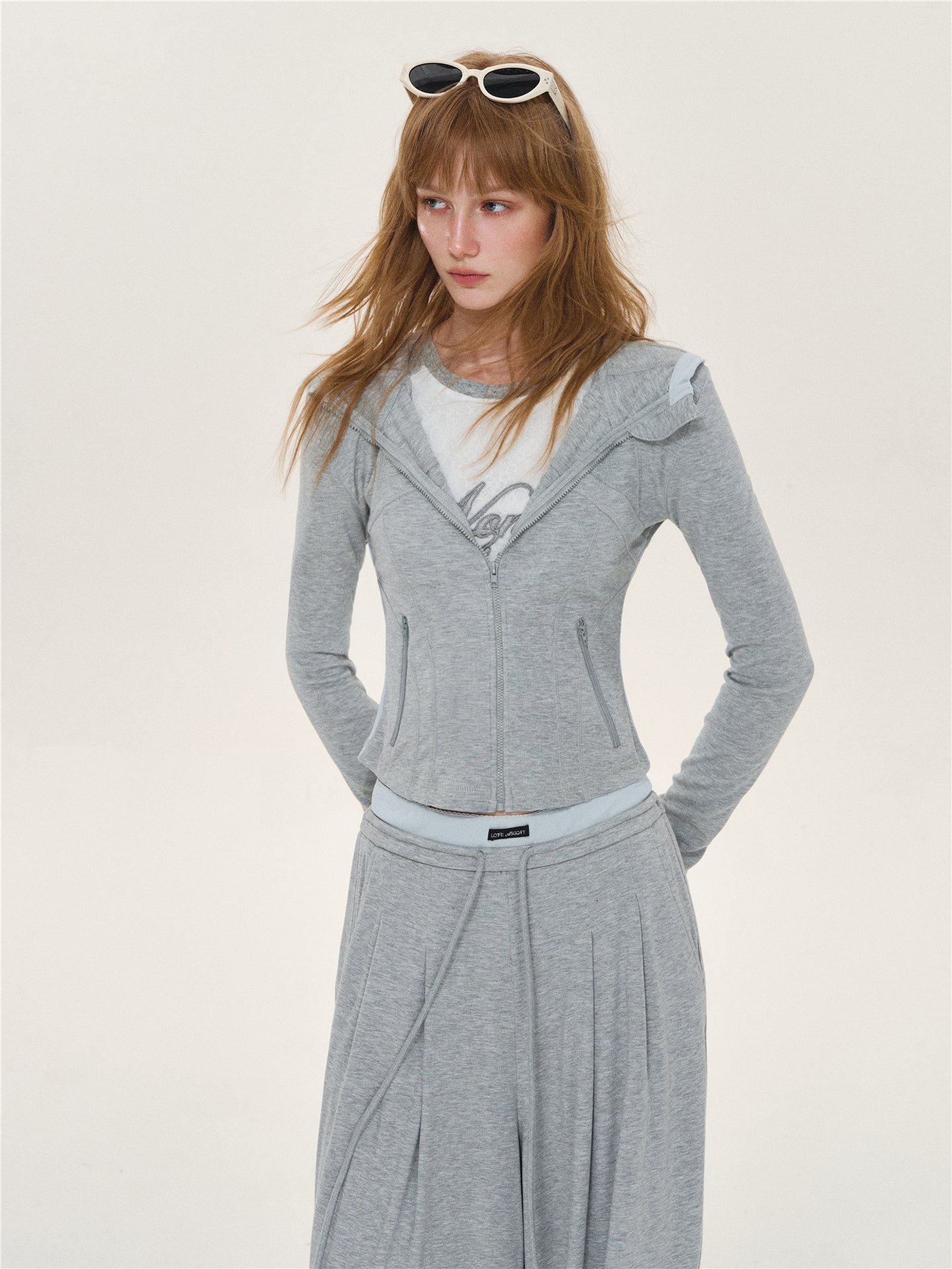 Asgony ASG26599 &amp; ASG26600 Color-Block Patchwork Jacket &amp; Draped Casual Pants