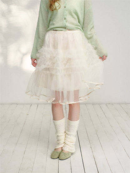 16DEWS 16D26125 High waisted A-line mesh cake skirt