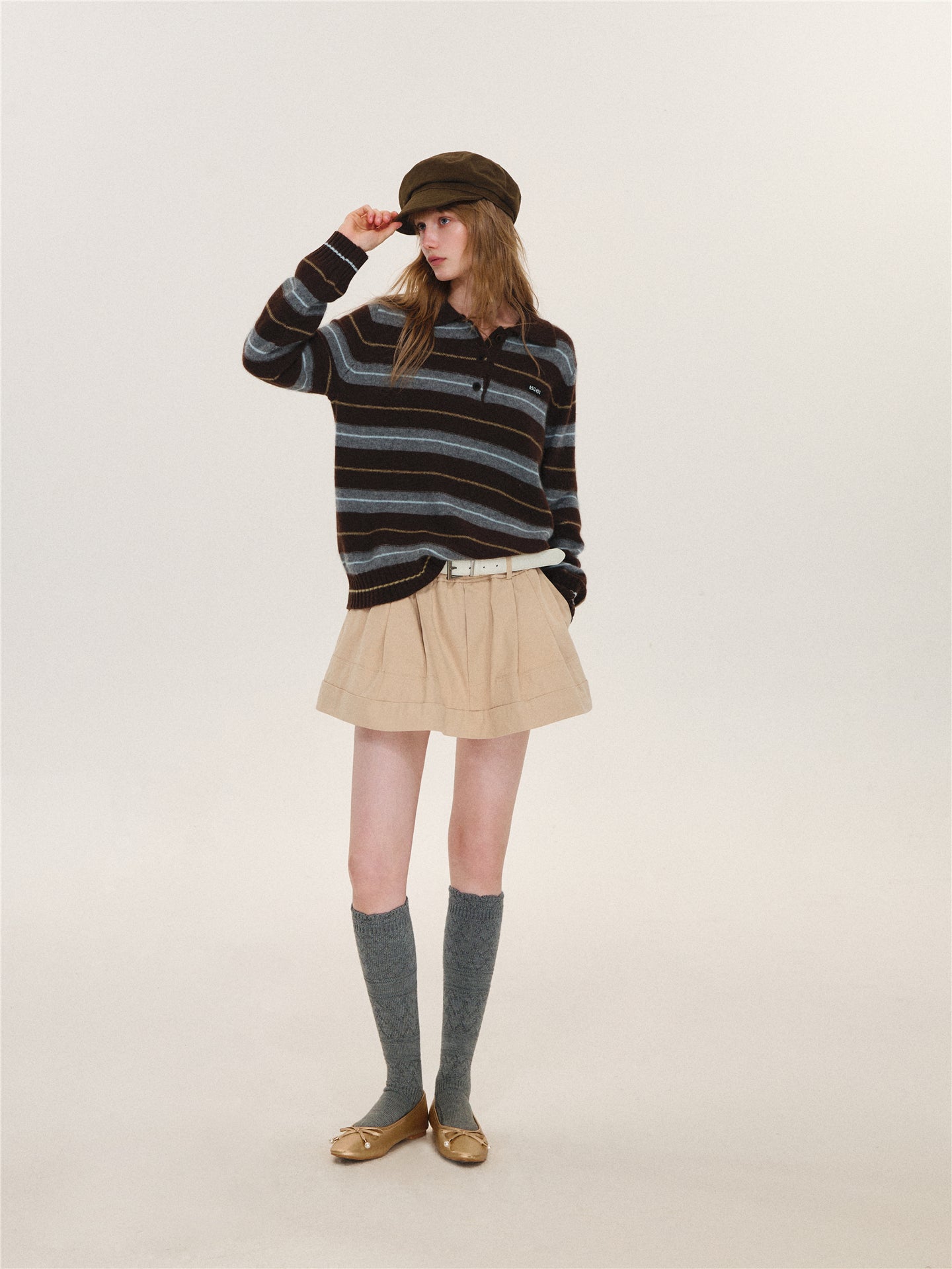 Asgony ASG26625 Cuffed Elastic-Waist Puffy Skort