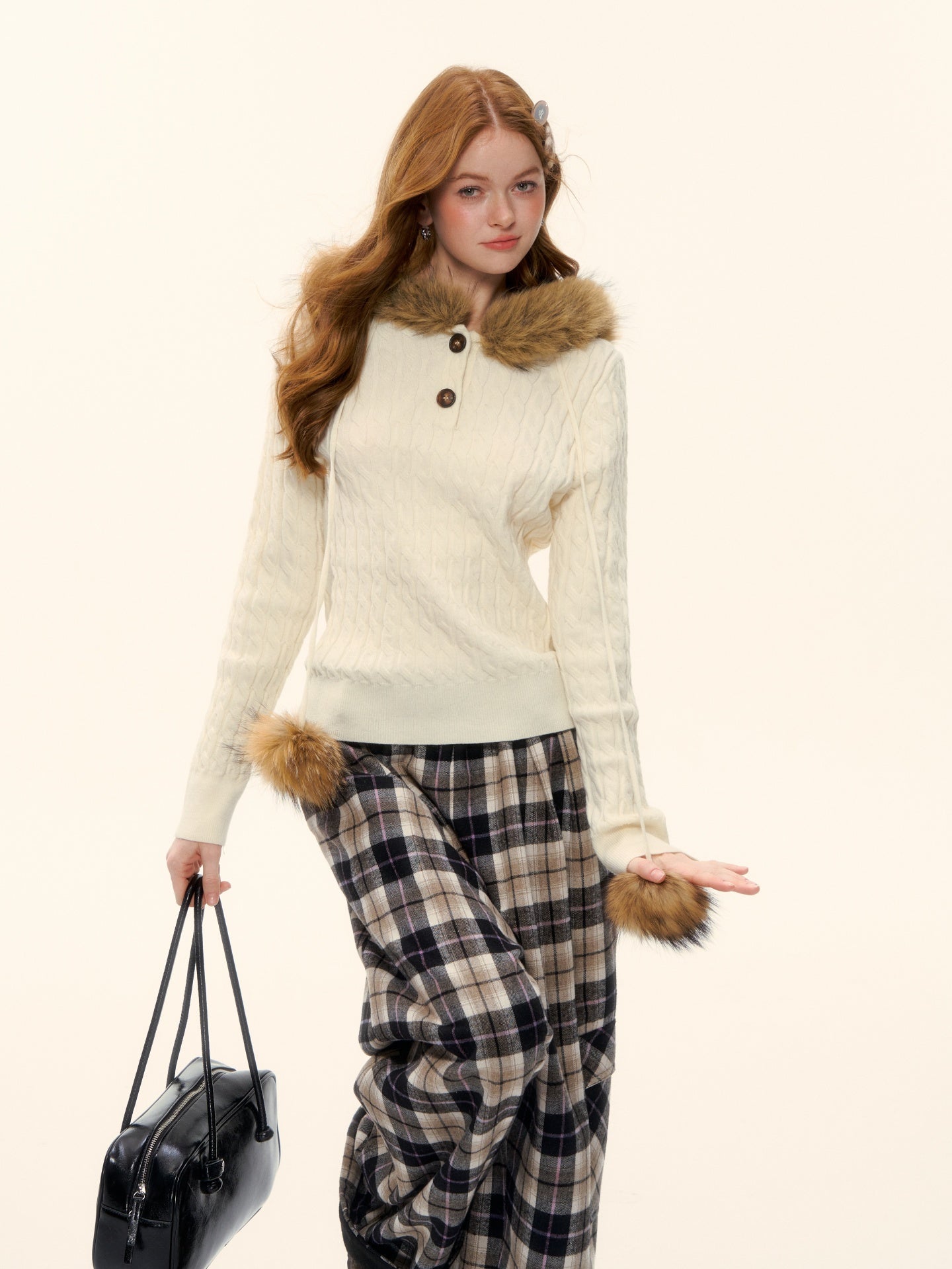 AsGony ASG25624 Woolen Twisted Woolen Collar Pullover Knitted Sweater