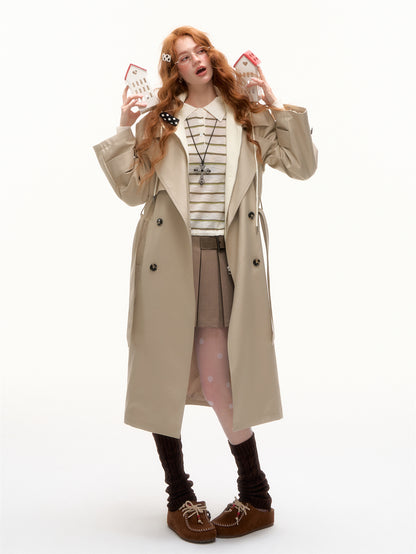 AsGony ASG25390 Fake two piece patchwork long windbreaker