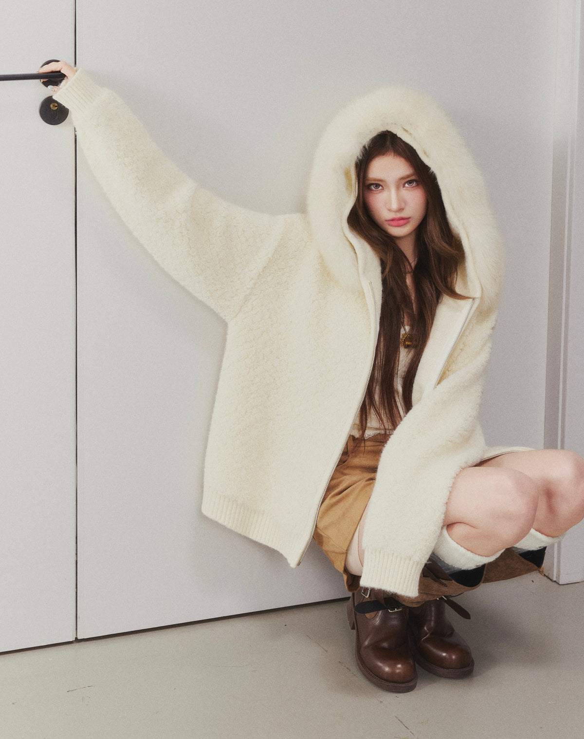 OTEBANBASS Ote260902 Fox Fur Hooded Long Cardigan