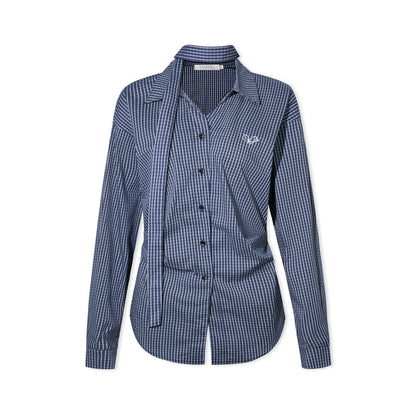 16DEWS 16D25420 Grid V-neck long sleeved shirt (with ribbon)