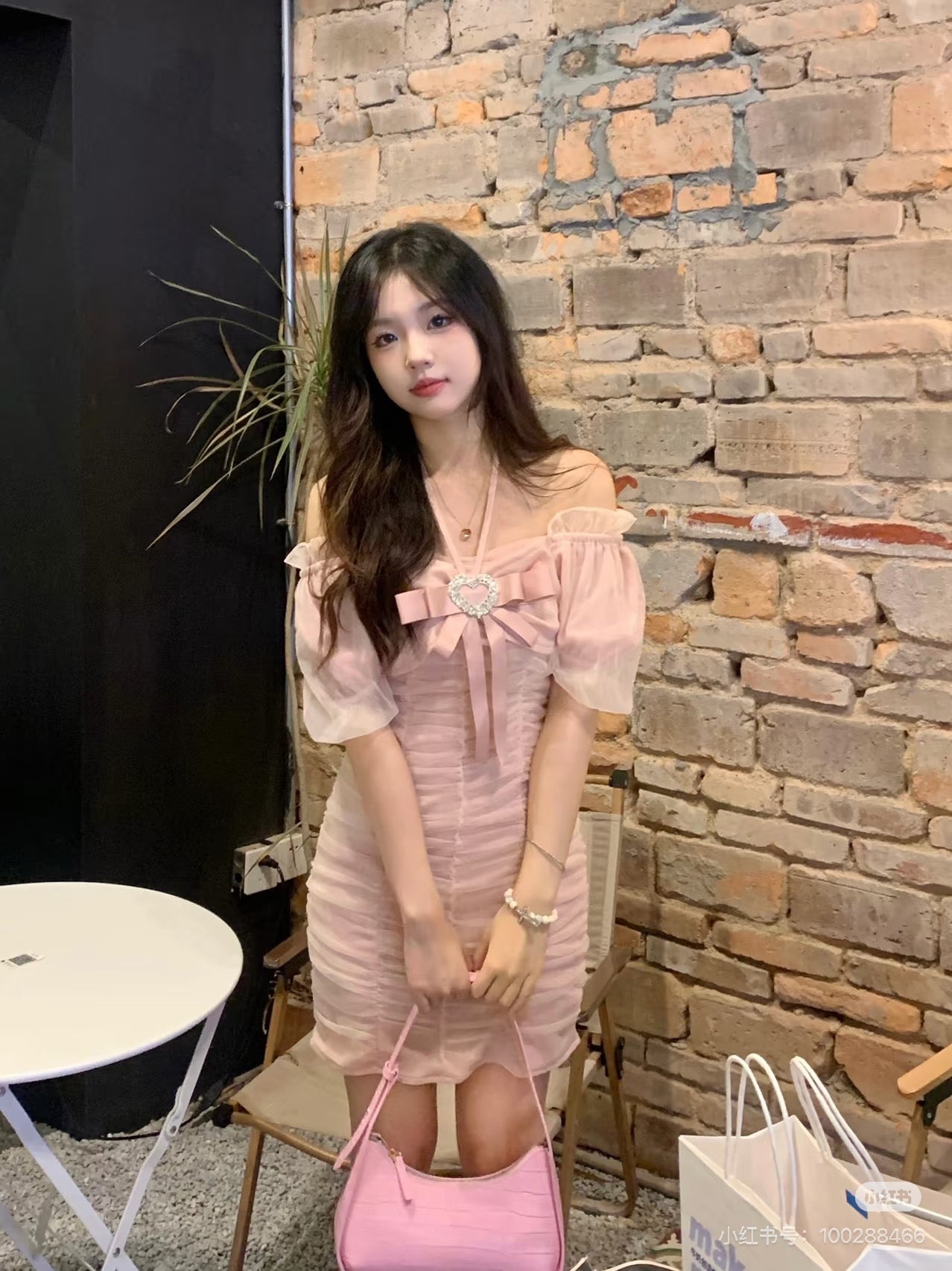 First Date SALE Pink bow puffy sleeve dress-IN STOCK