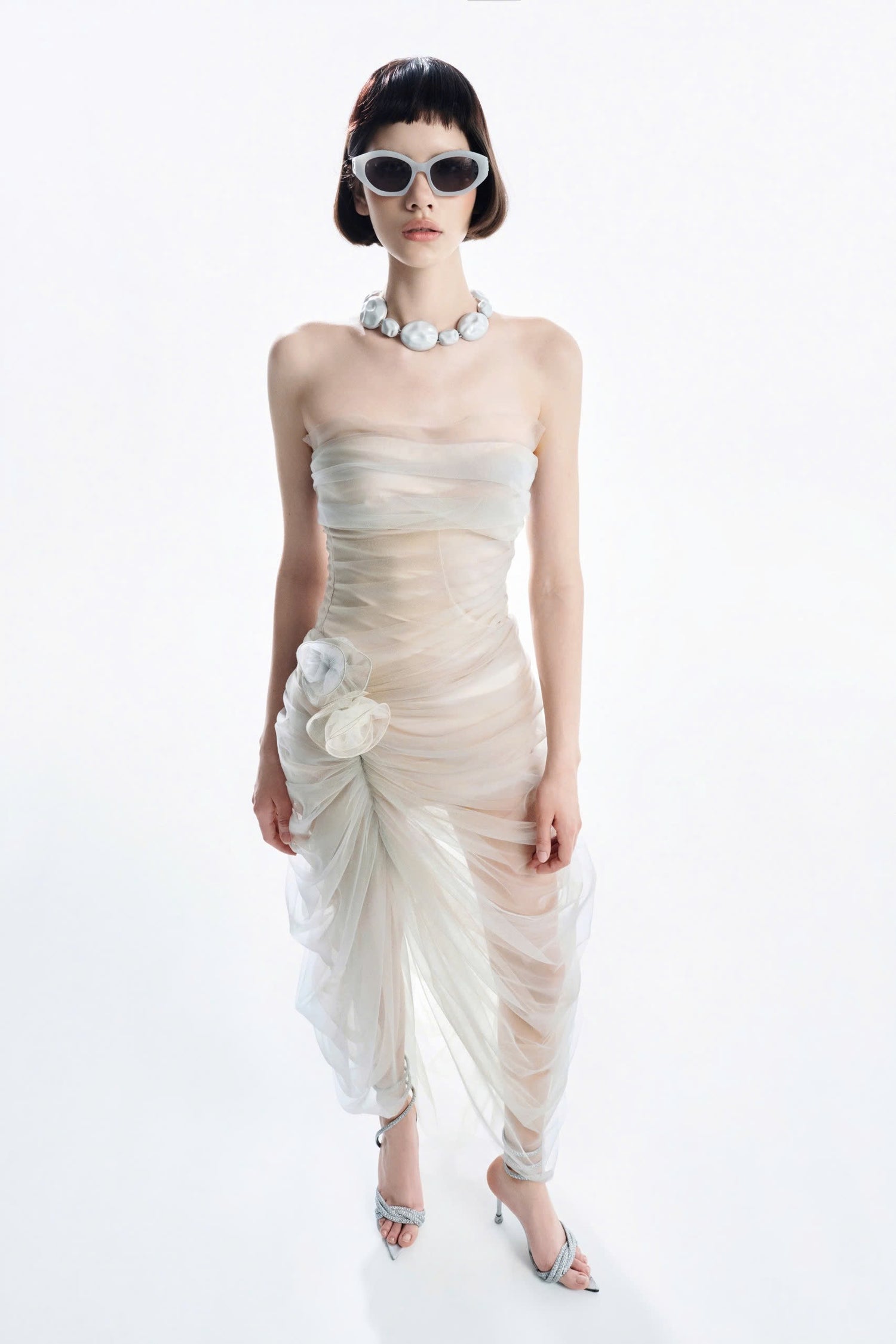 MUST HAVE Strapless Color-Blocked Mesh Dress