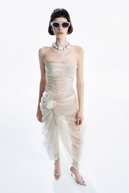 MUST HAVE Strapless Color-Blocked Mesh Dress