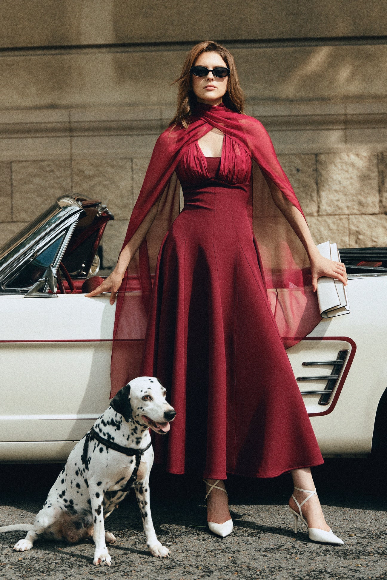 CICI ZYRA Midi Dress with Chiffon Cape