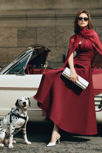 CICI ZYRA Midi Dress with Chiffon Cape