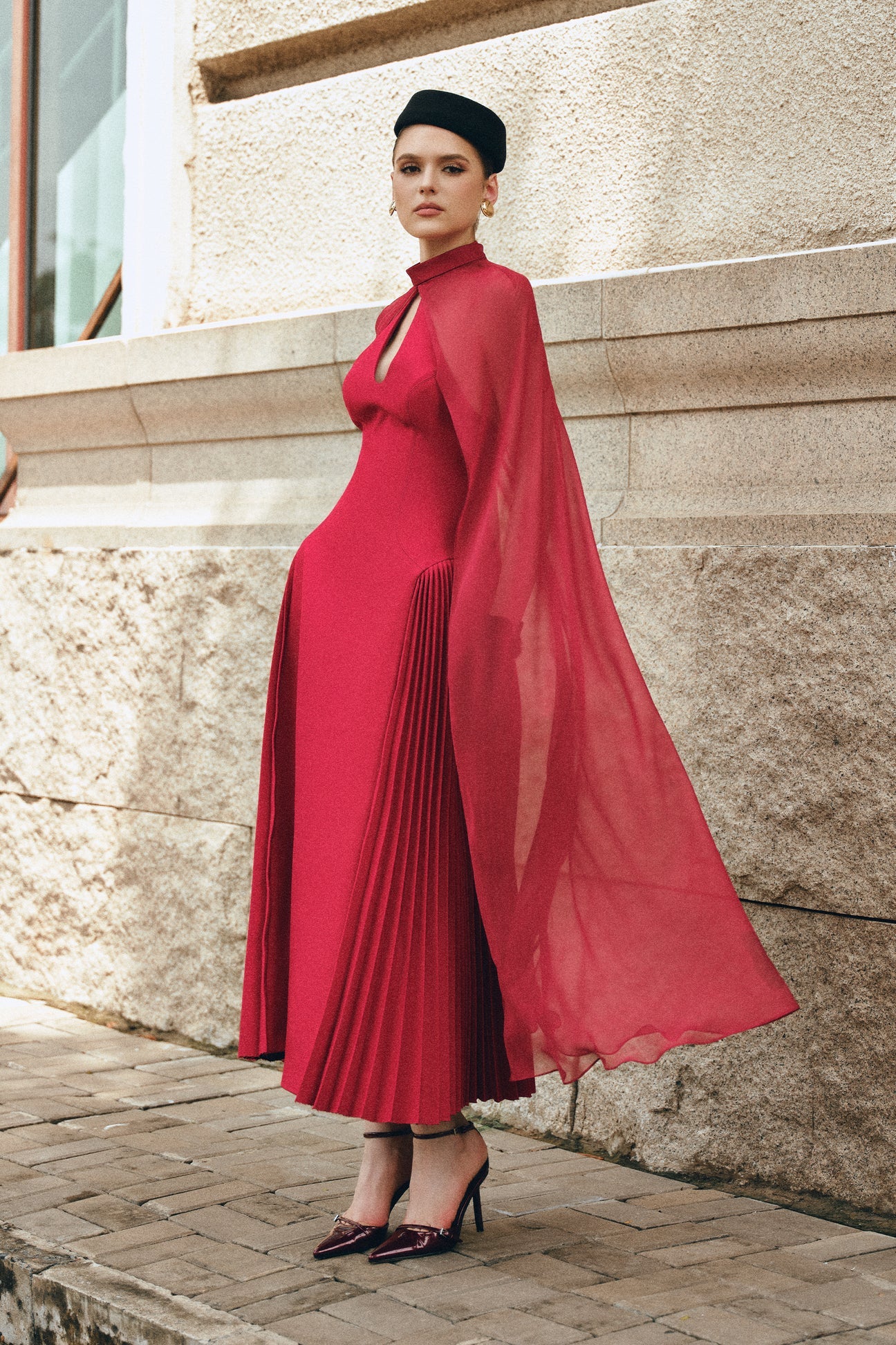 CICI NYRIA Midi Dress with Neck Scarf