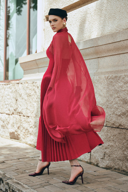 CICI NYRIA Midi Dress with Neck Scarf