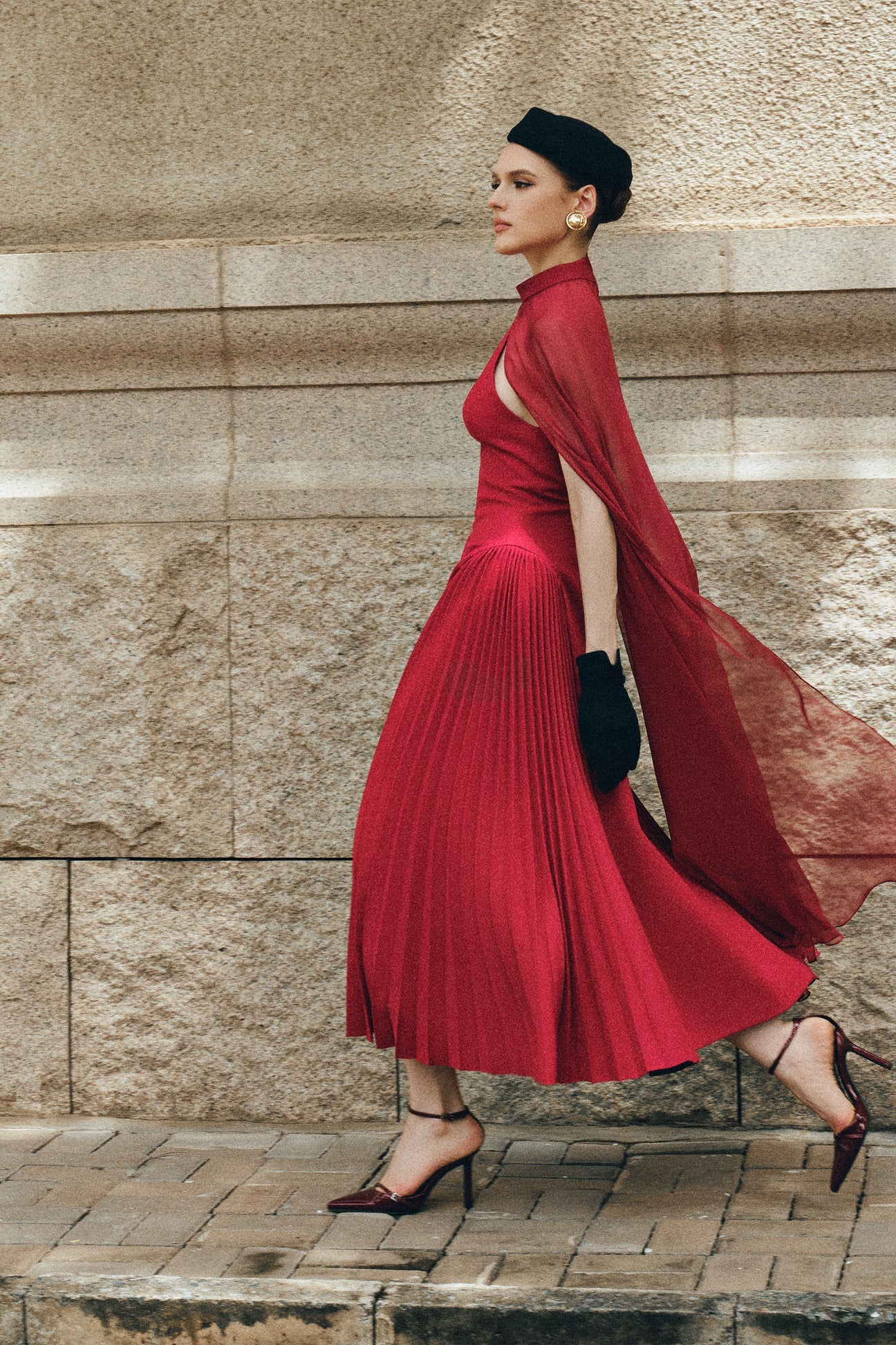 CICI NYRIA Midi Dress with Neck Scarf