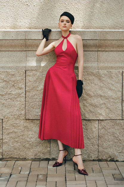 CICI NYRIA Midi Dress with Neck Scarf