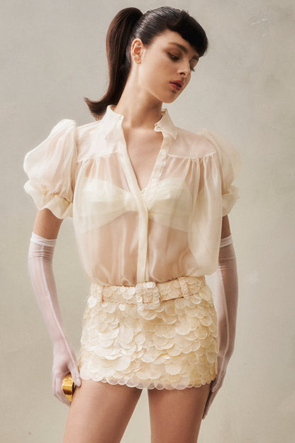 DATT FAIRY CHIFFON SHIRT &amp; OPAL SHELL SKIRT &amp; RIBBON BRA
