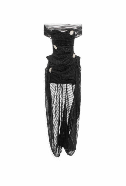 MUST HAVE Glitter fringe mullet dress with pearl detailing