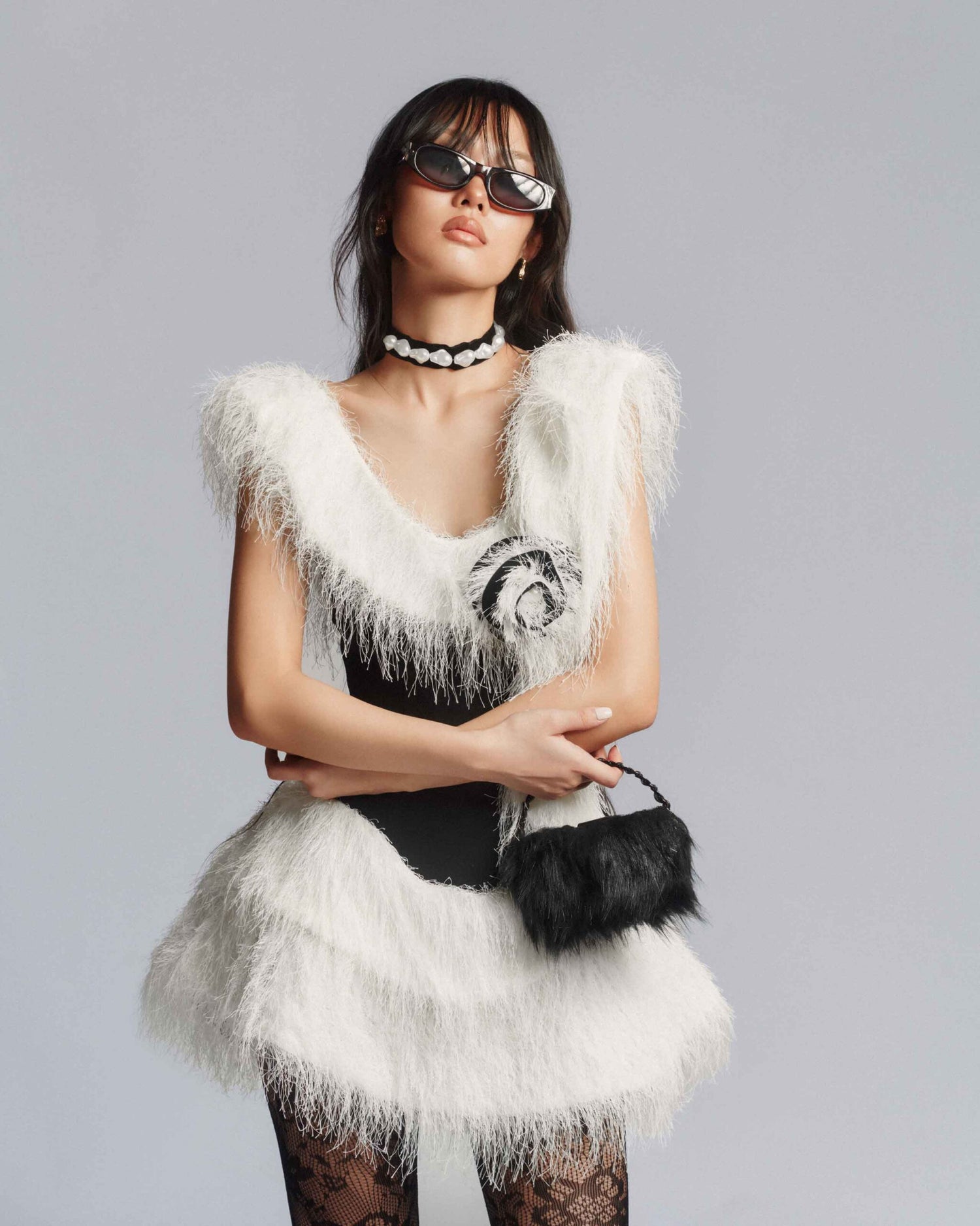 MUST HAVE Monochrome faux fur mini dress