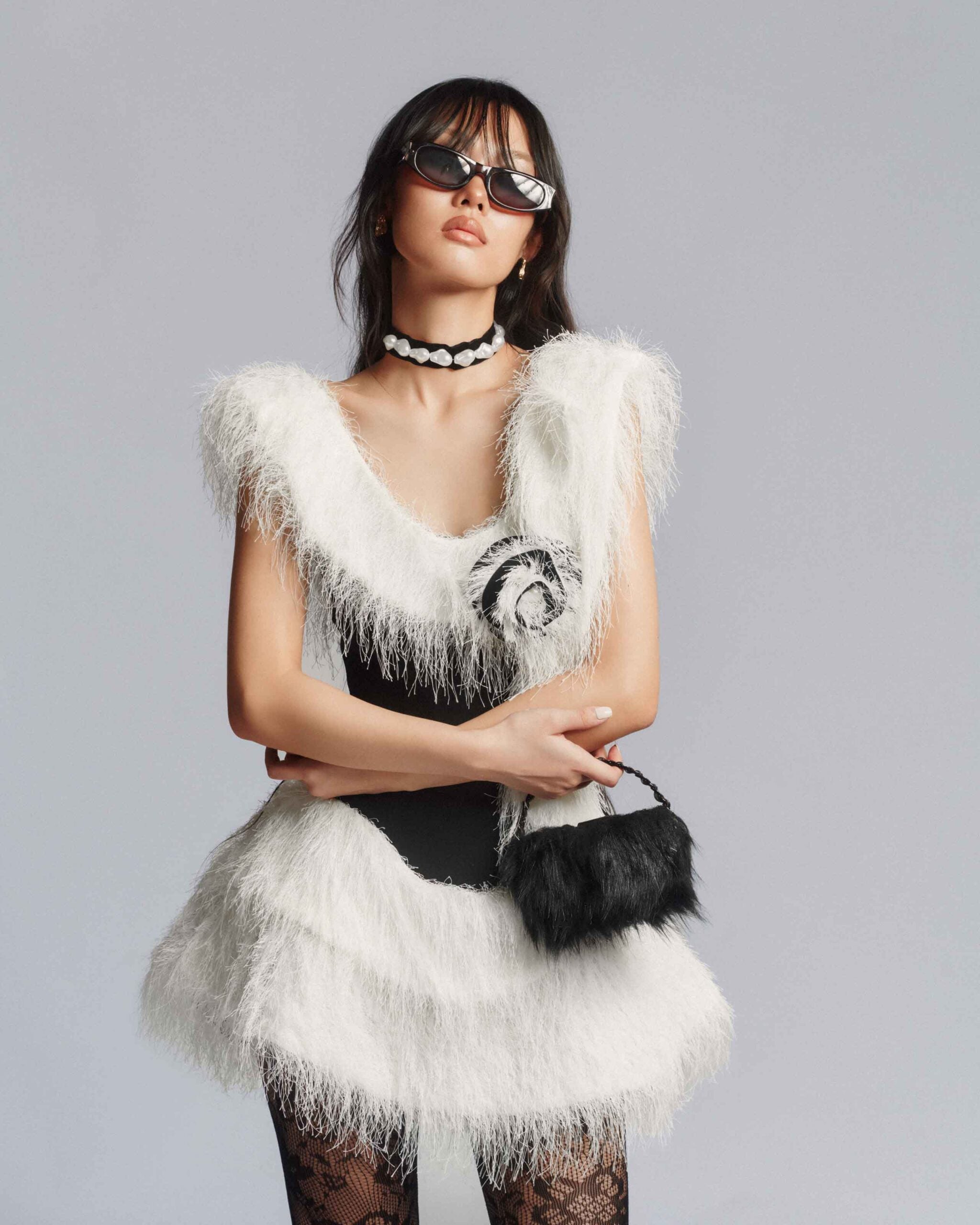 MUST HAVE Monochrome faux fur mini dress