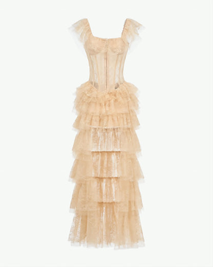 MUST HAVE Tiered lace mullet dress