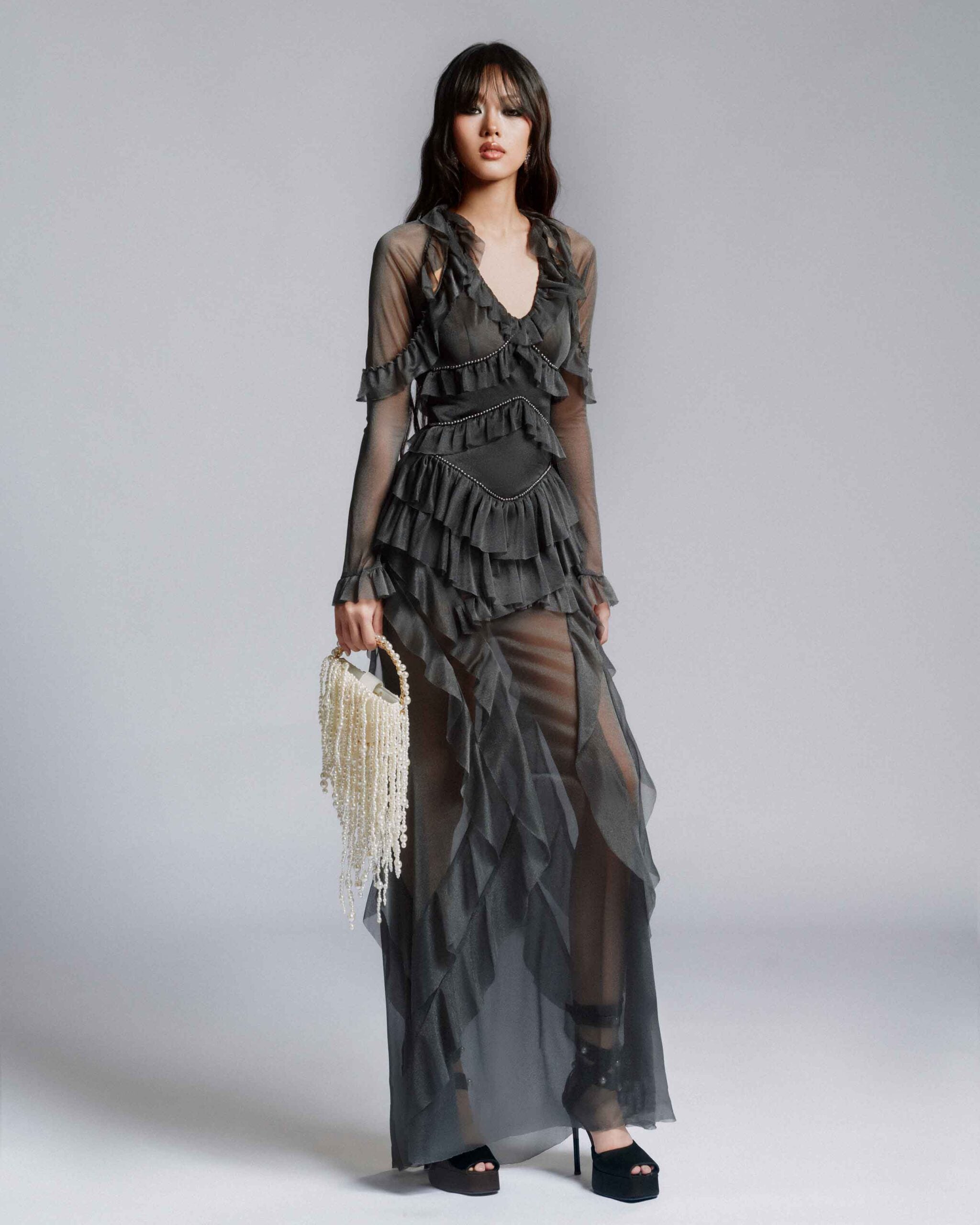 MUST HAVE Layered maxi dress with pearl trims