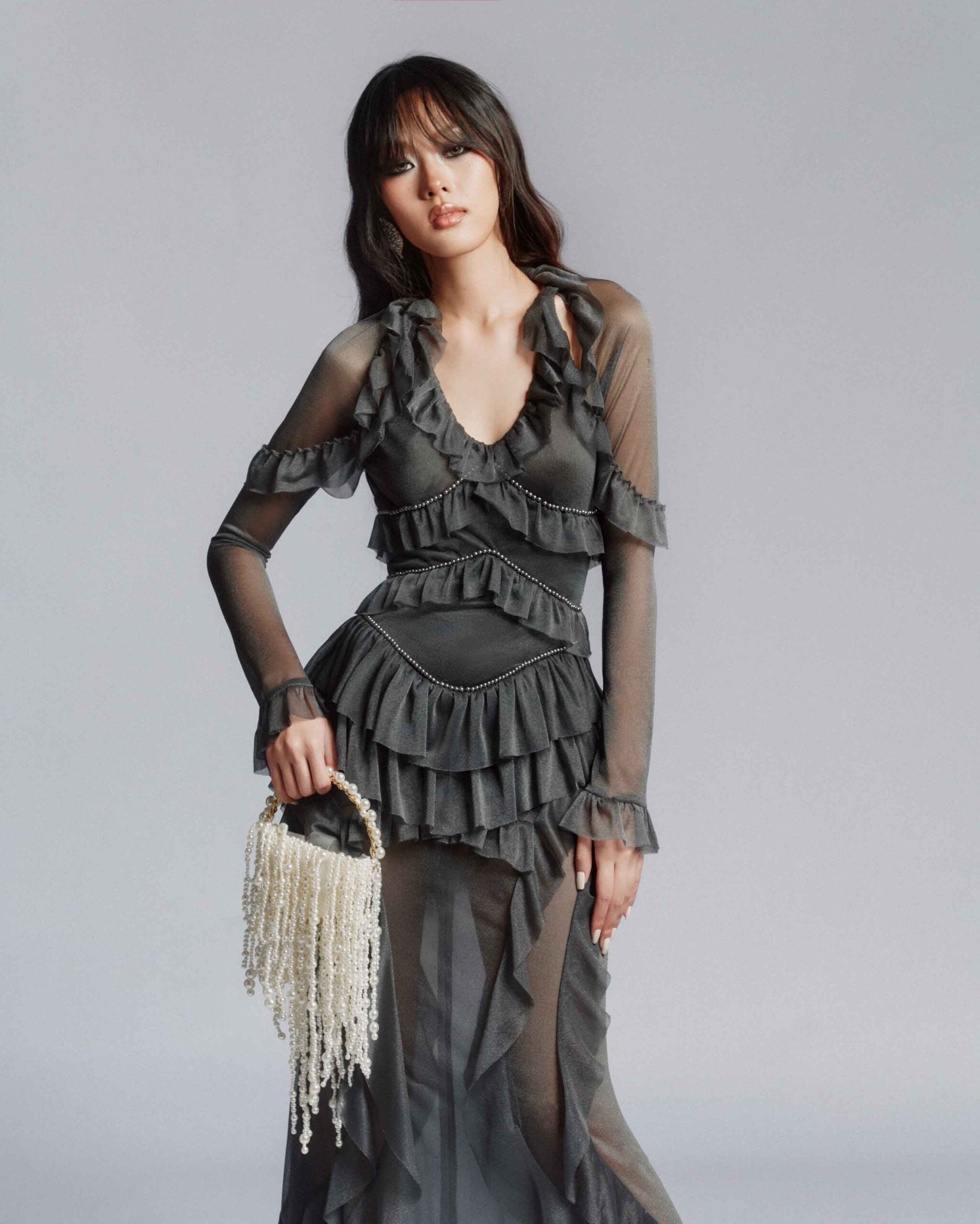 MUST HAVE Layered maxi dress with pearl trims