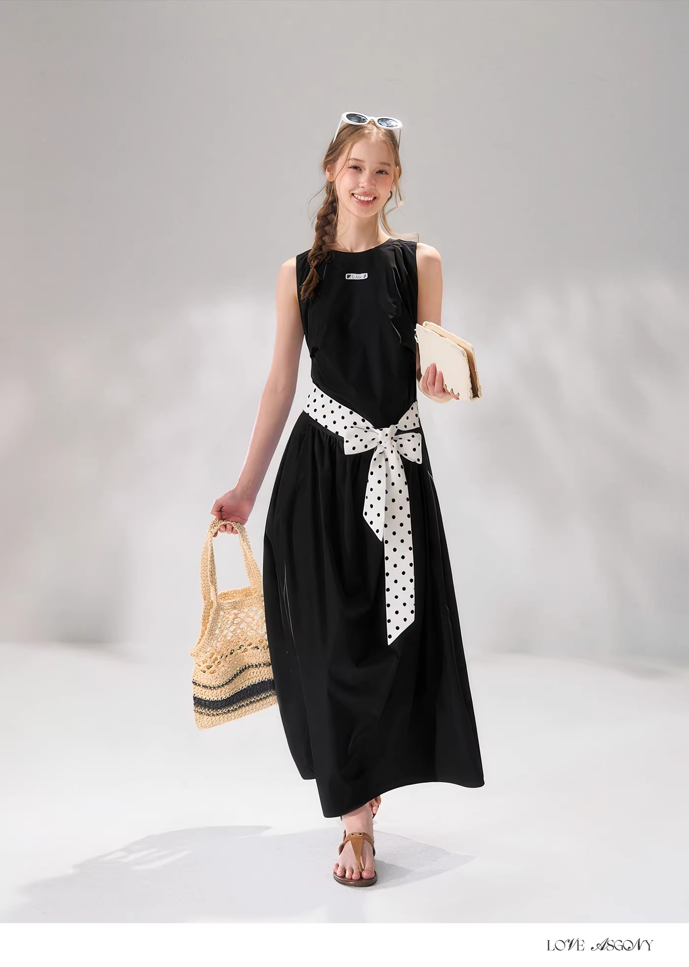 AsGony ASG26104 Sleeveless polka dot tie flower bud dress