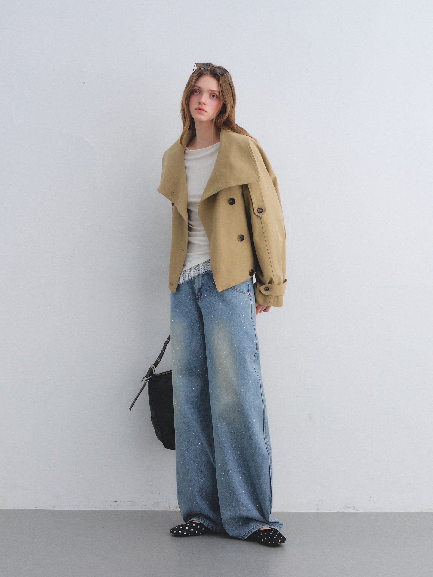 AsGony ASG25669 Big collar flower bud cocoon shaped double breasted jacket