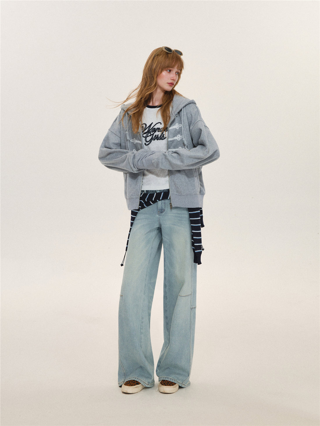 Asgony  ASG26628 Light Blue Curved-Leg Jeans (with Belt)
