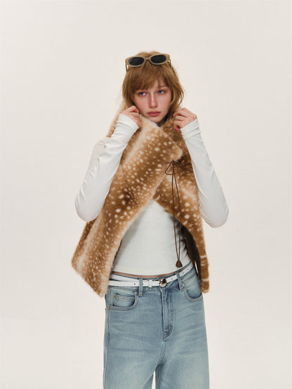Asgony ASG26611 Strap-Detail Faux Fur Vest