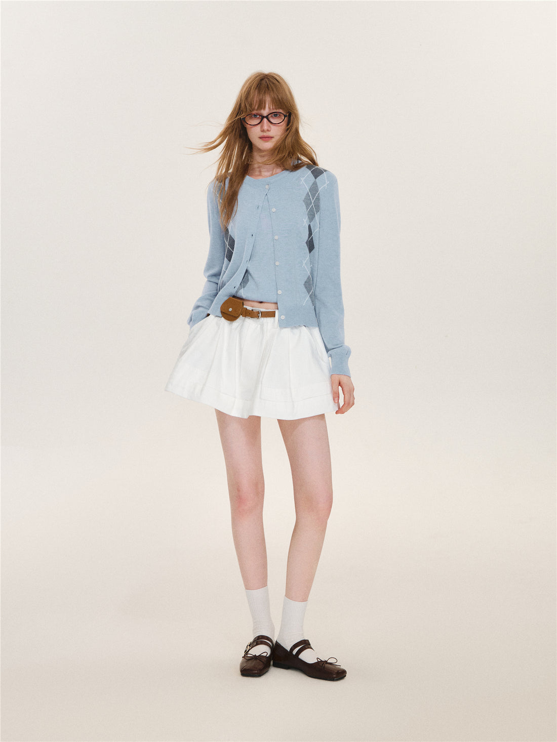 Asgony ASG26616 &amp; ASG26617 Wool Argyle Color-Block Knit Top Set