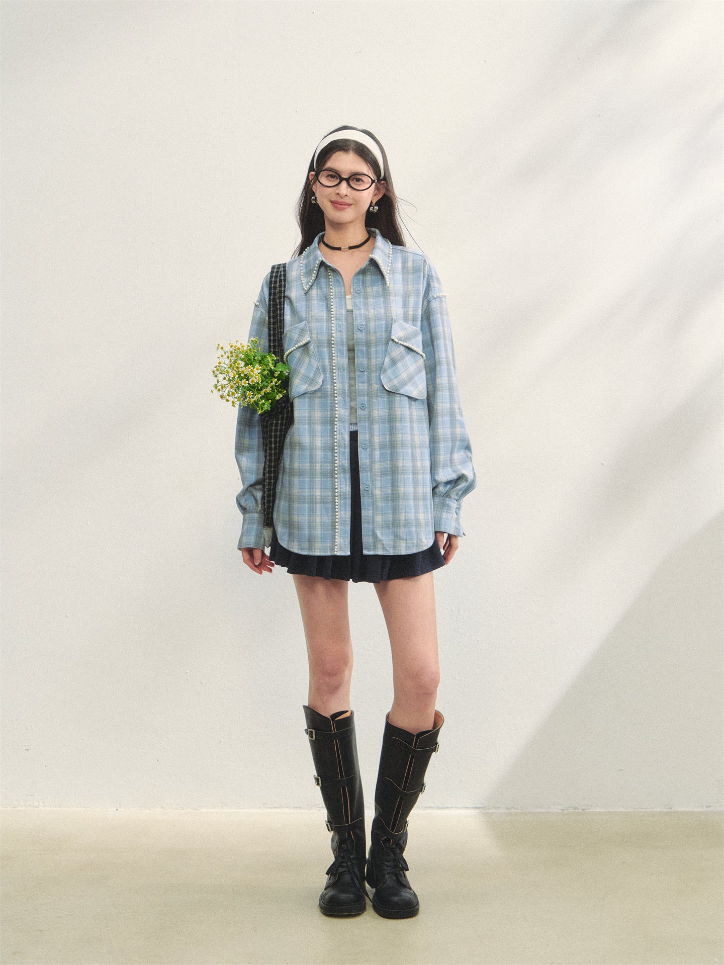 AsGony ASG25311 Pearl embellished pocket shirt