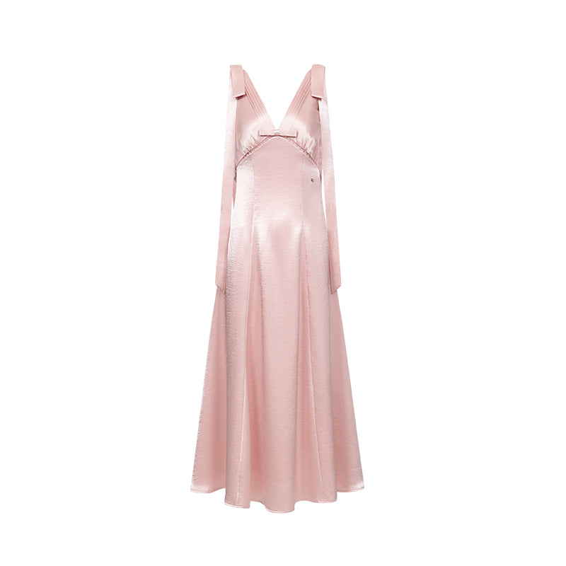 SHEERLUCK SLLYQ26104 Satin French Style V-neck Camisole Dress