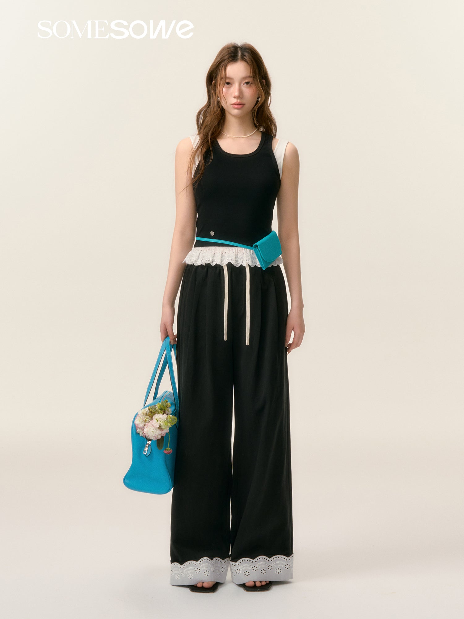 SOMESOWE [Star Style] S2508027 Lace patchwork casual pants