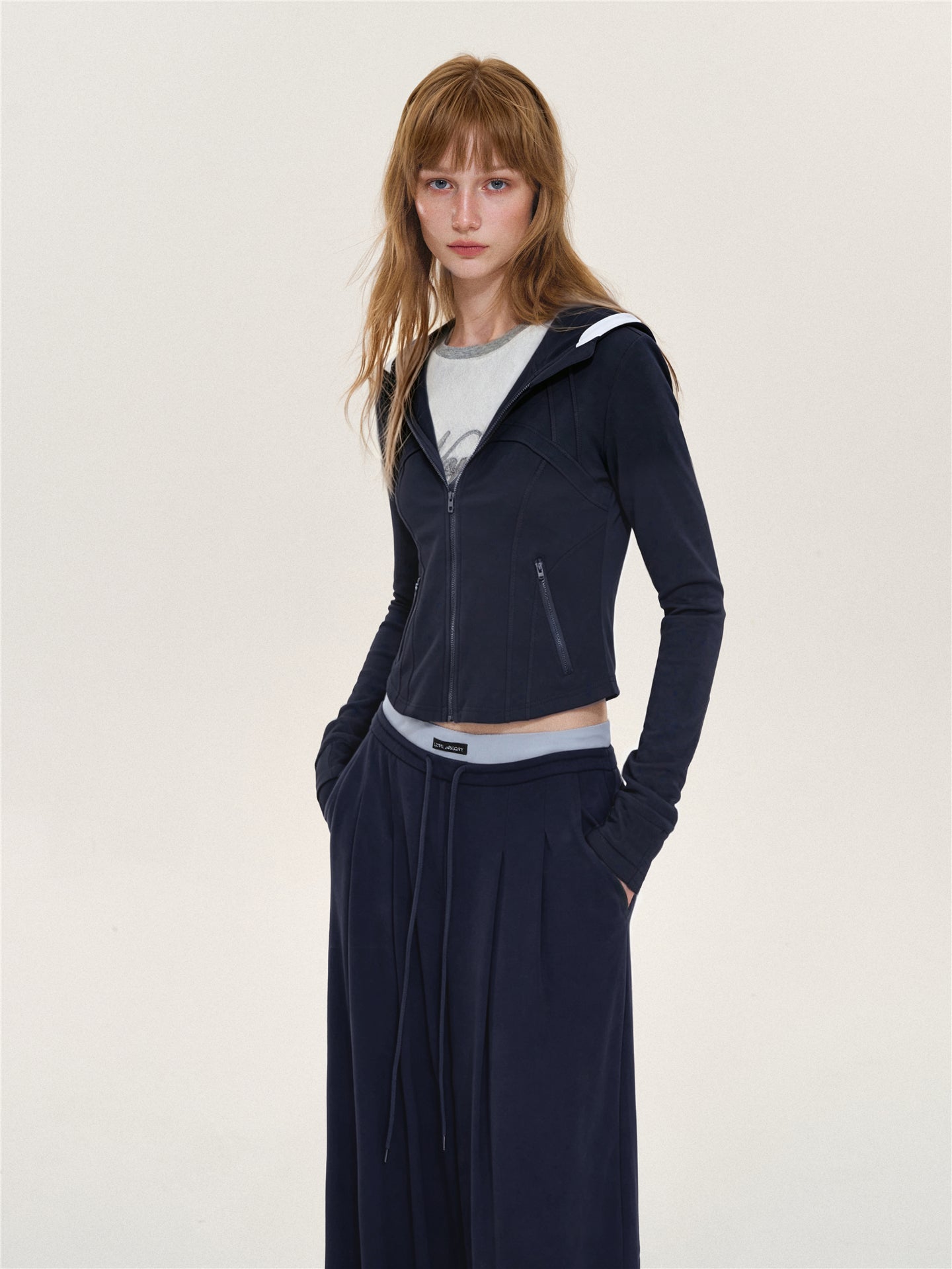 Asgony ASG26599 &amp; ASG26600 Color-Block Patchwork Jacket &amp; Draped Casual Pants