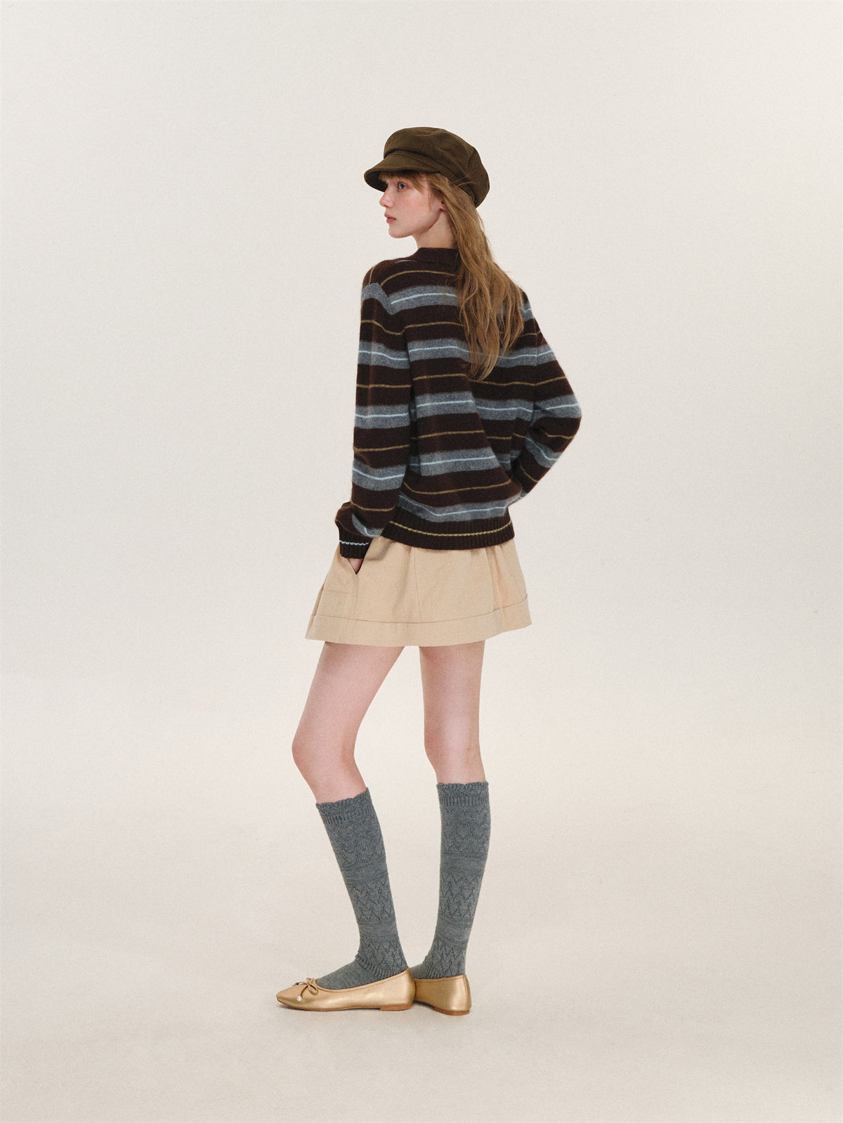 Asgony ASG26597 Striped Collared Knit Polo Shirt