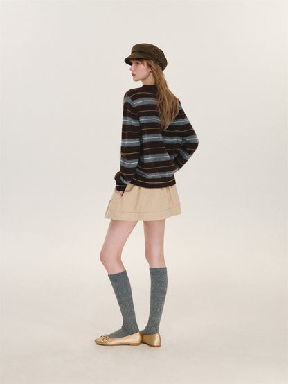 Asgony ASG26597 Striped Collared Knit Polo Shirt