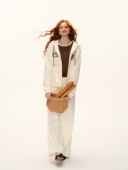 AsGony ASG25488&amp;ASG25489 Embroidered bead hooded jacket + pants