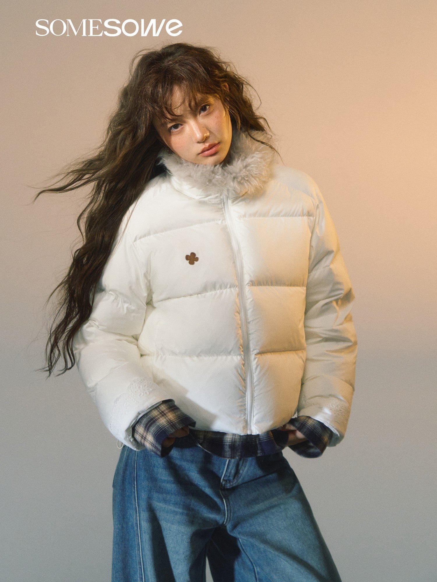 SOMESOWE S2508276 Fur collar splicing short down jacket