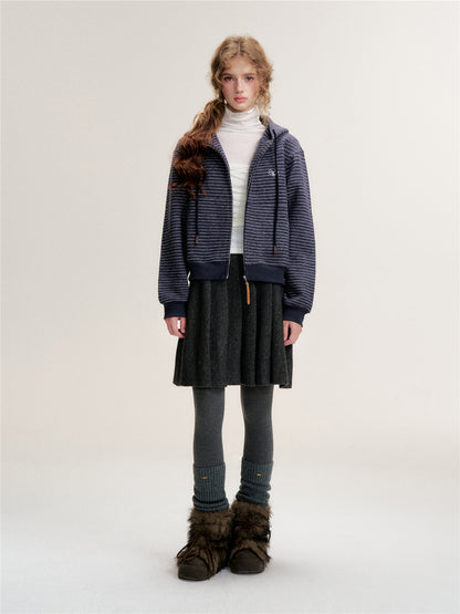 16DEWS 16D25438 Thickened striped hooded sweater jacket