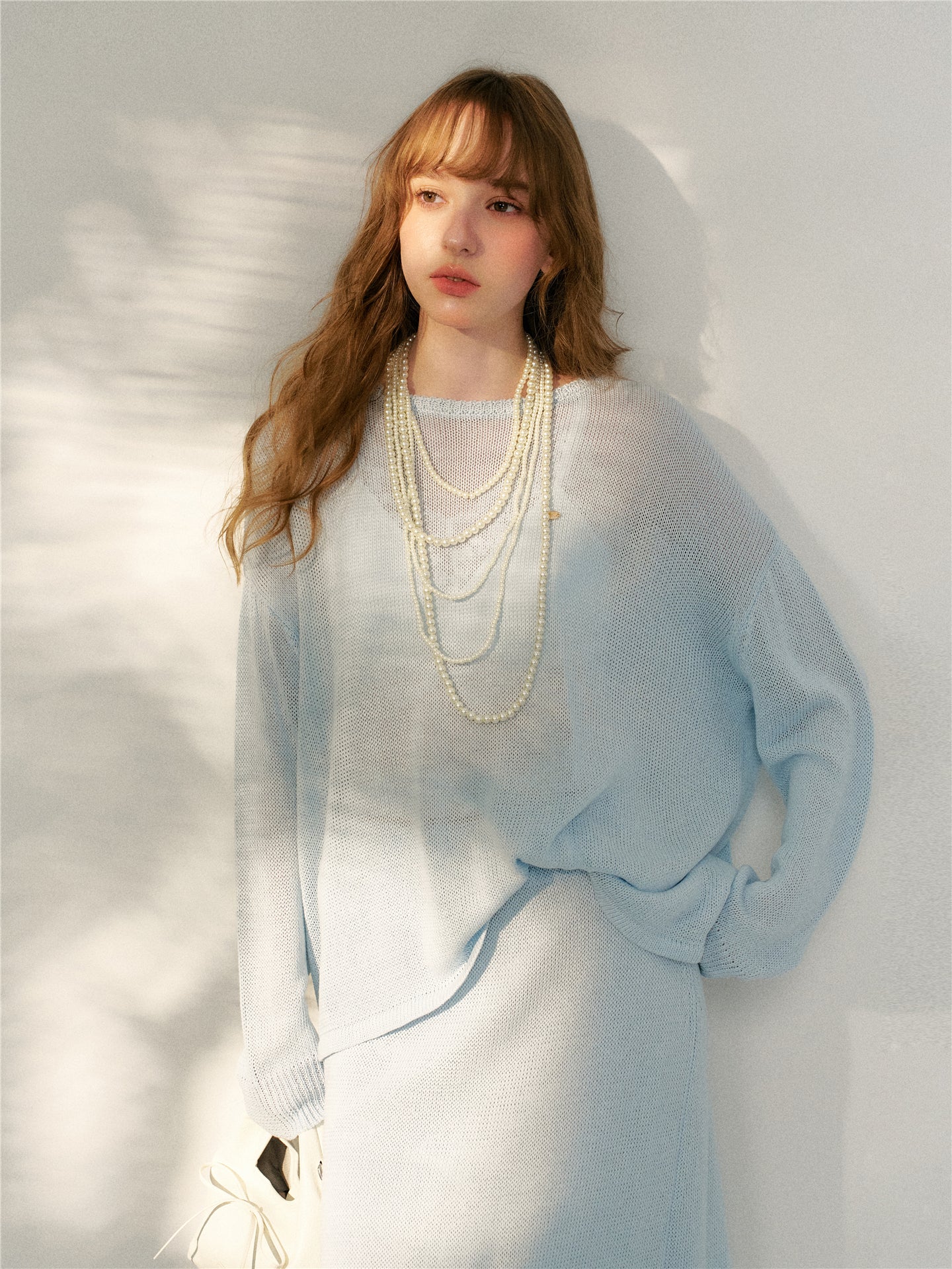 16DEWS 16D26086&amp;16D26087 Lyocell loose fitting pullover knitted sweater + skirt