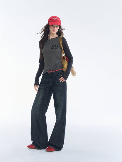 Asgony ASG26543 Crew Neck Contrast Slim Raglan Sleeve Top