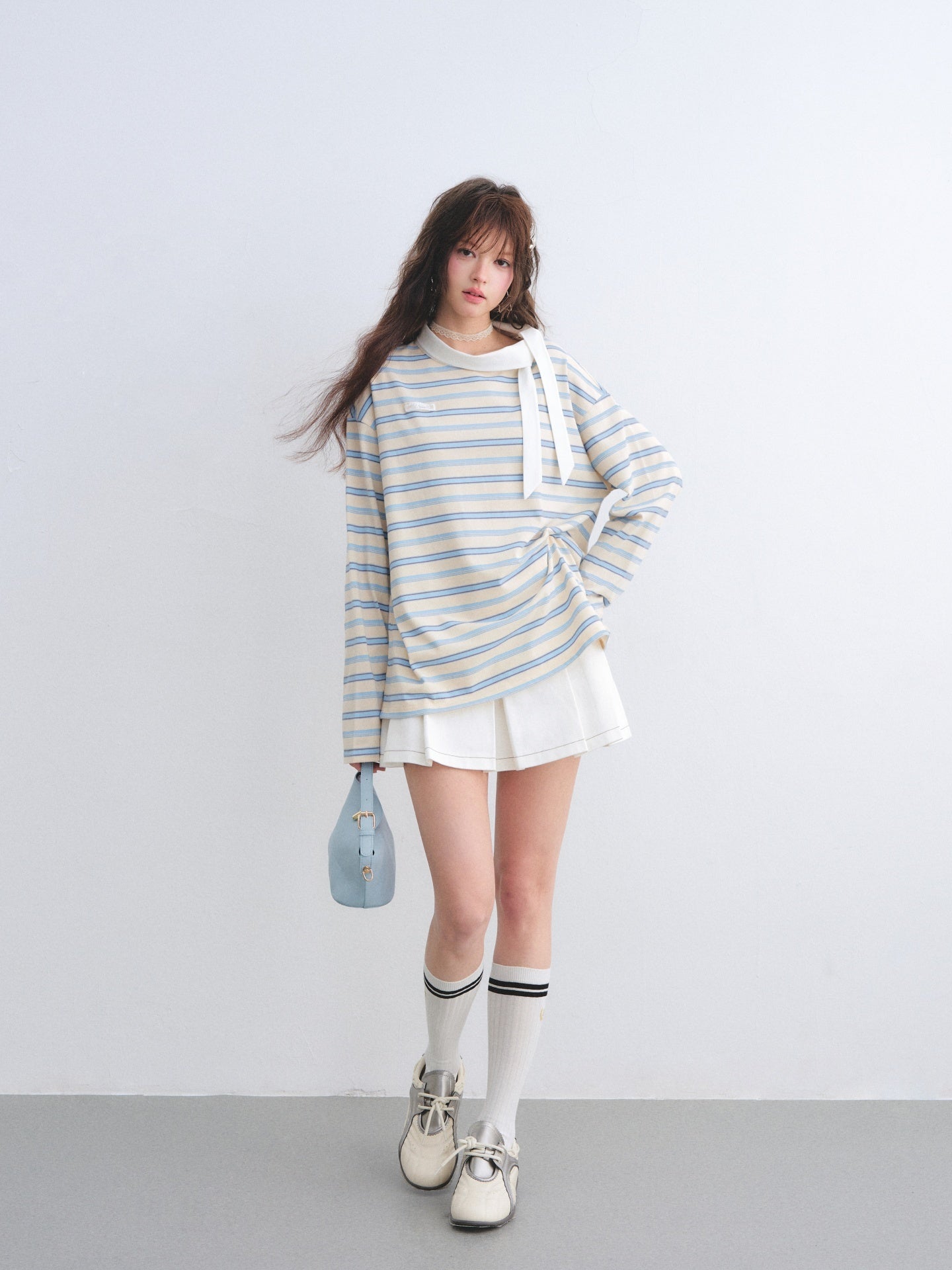 AsGony ASG26017 Leading loose striped T-shirt