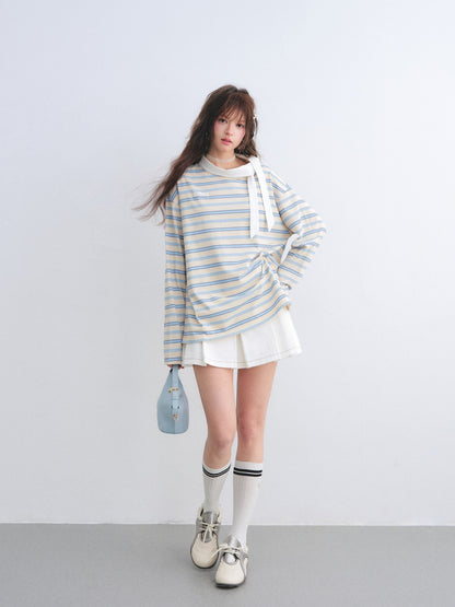 AsGony ASG26017 Leading loose striped T-shirt